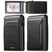 SUTENI Faux cuir pour hommes Portefeuille Fente pour carte Portefeuille Flip Cover Card Box En appuyant sur le bouton Éjecte automatiquement la carte