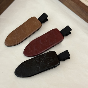 Women New Fashion Fabric Brown <strong>Hair</strong> <strong>Barrette</strong> No Bend <strong>Leather</strong> <strong>Hair</strong> Clip for Decorative Styling