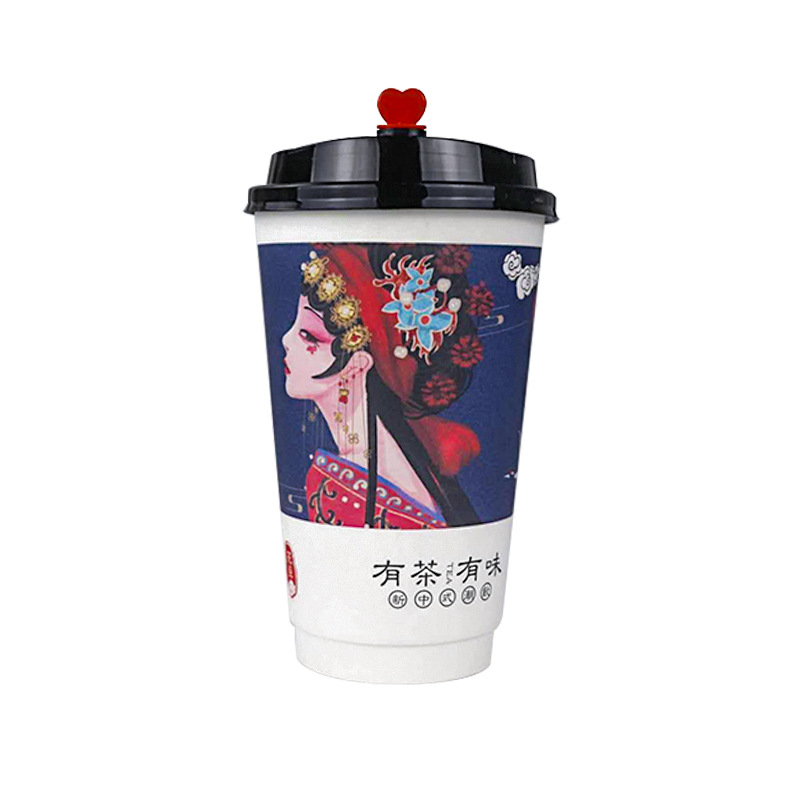 Disposable 90 Caliber Double-Coated Coffee/Milk Tea Paper Cup Hot/Cold Drink Cup Custom Logo Printing for Takeaway Packaging