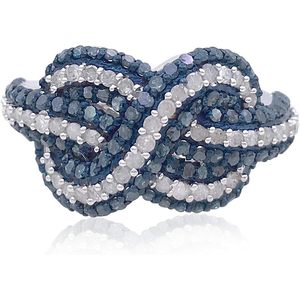 Infinity Ring 1.74 Cttw Round Cut Natural White And Color Enhanced Blue Diamond Pave Setting 925 Sterling Silver Women's - Product Image 1