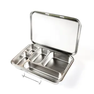 Grote Camping School Lekvrij Metalen Rvs Lunchbox 5 Compartiment Bento Lunch Box Voor Kinderen