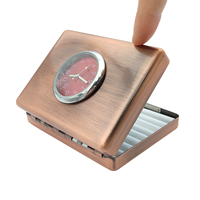 Étui à cigarettes en métal personnalisé avec horloge, finition cuivre doré, boîte cadeau portable de poche pour hommes