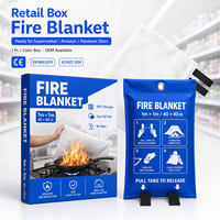 Couverture anti-feu 1m x 1m en fibre de verre certifiée CE, emballage en boîte de vente au détail pour la maison, la cuisine, le garage, le camping, le barbecue