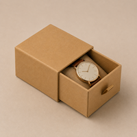 Boîte cadeau coulissante rigide en carton kraft ondulé avec logo personnalisé imprimé en quatre couleurs, doublure en éponge, fermeture magnétique pour montre