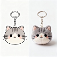 Porte-clés personnalisable ORILAND AI en forme de tête de chat, en peluche, motif légumes, fruits tropicaux, animaux de dessin animé - Super doux, rembourré en coton PP