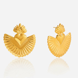 Heart-Shaped <b>Stud</b> <b>Earrings</b> Stainless Steel Gold Tone Fashion Jewelry For Women Autumn Winter Accessories - Product Image 1