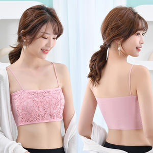 Push Up Bandeau düz renk kombinezonlar nefes yastıklı buz ipek 3D dekorasyon sarılmış göğüs işlemeli dantel tüp üst sutyen