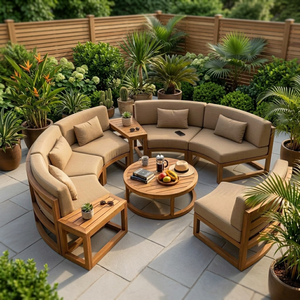 Juego de Muebles de Jardín Modernos de Madera de Teca Curvada, Sofá con Asientos Acolchados para Patio, Balcón, Hotel, Salón - Product Image 3