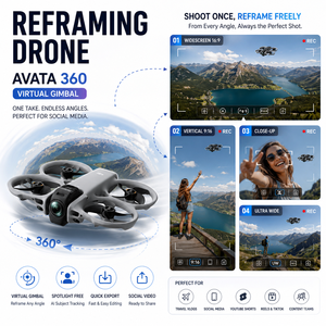 Drone Avata 360 avec repositionnement d'image, photos 120MP, cardan virtuel pour créateurs de contenu sur les réseaux sociaux, édition de clips de voyage, ensemble d'exportation de packages - Product Image 1