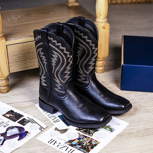 Wholesale Custom Cowboy <strong>Boots</strong> <strong>Men</strong> <strong>Black</strong> Mexico Cowboy Riding <strong>Boots</strong> Goodyear Welt Chunky Heel <strong>Square</strong> <strong>Toe</strong> <strong>Men's</strong> Cowboy <strong>Boots</strong> - Product Image 2