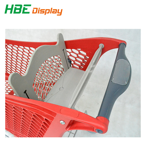 Super Heavy-Duty 220L/180L 200kg Load Capacity <b>Shopping</b> Cart Mesh Structure Plastic Steel PP Hand <b>Trolley</b> 5'' PU <b>Wheels</b> Red+Grey - Product Image 4
