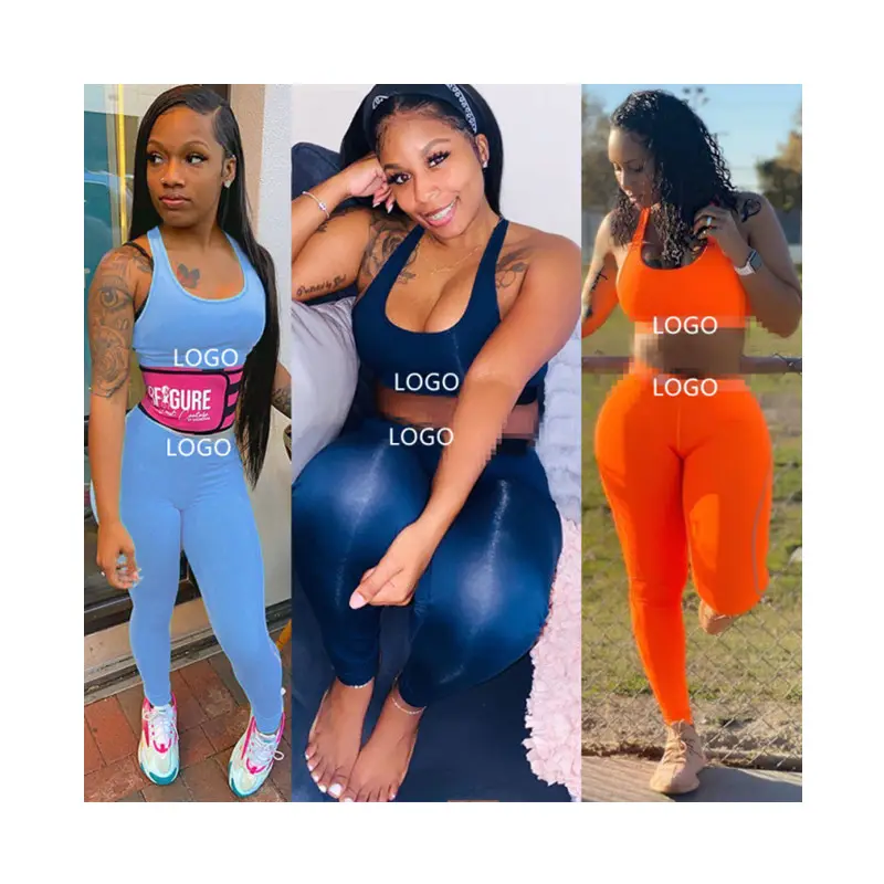 Vendita calda estate Logo personalizzato collant palestra Yoga Set da donna Fitness abbigliamento sportivo donna 2 pezzi Set donna 2023