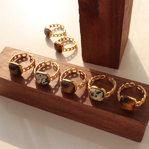 Bijoux en acier inoxydable, pierre naturelle, pierre d'oeil de tigre, anneaux ouverts géométriques, plaque de <span class=keywords><strong>Gola</strong></span> 18k, accessoires pour femmes, bague géométrique - Product Image 3