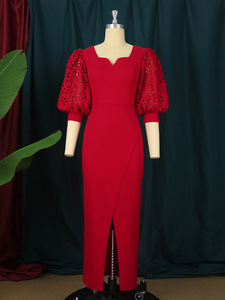 Abito da donna elegante con maniche a lanterna, vestibilità aderente, ricamo a occhiello, per ballo di fine anno, banchetti, <span class=keywords><strong>madre</strong></span> della sposa 2026 - Vendita all'ingrosso - Product Image 2