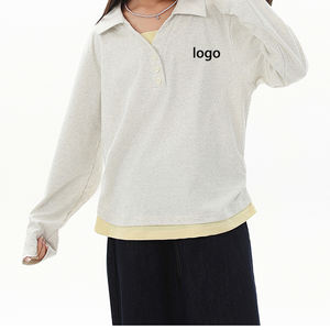 Camiseta de manga larga con diseño en capas para niñas, talla grande, holgada, con cuello tipo polo, para adolescentes y niños. - Product Image 1