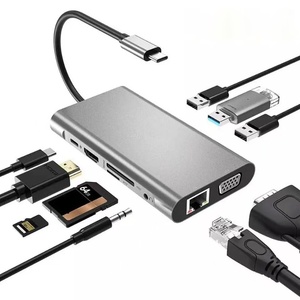 Station d'accueil multifonction 10 en 1 Type C vers HDTV, hub USB C avec VGA, RJ45, lecteur de cartes SD/TF, audio, PD pour ordinateur portable, iPhone 16/15, <span class=keywords><strong>MacBook</strong></span> - Product Image 1
