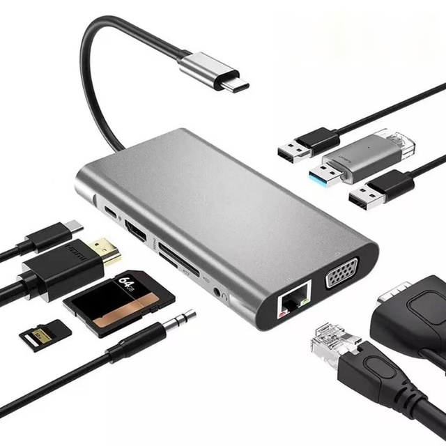 Multifunction 10 in 1 Type C to HDTV Hub USB C Docking Station With VGA RJ45 SD/TF Card Audio PD for Laptop iPhone 16/15 MacBook