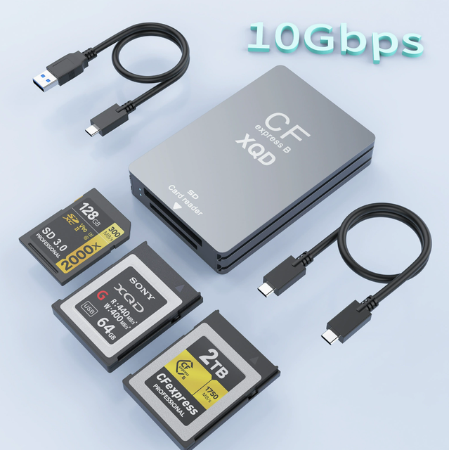 USB 3.2 High-speed CFexpress Card Reader with 10Gbps Speed XQD 2-in-1 SD 3.0 Support