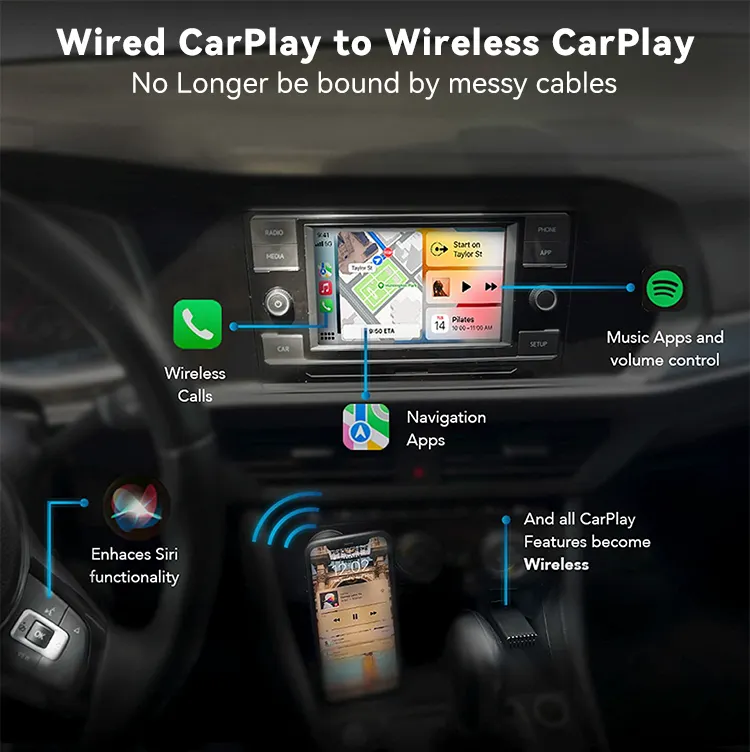 Fast Connect Mini Wifi Auto CarPlay Wireless Dongle for iPhone Smart AI Box Wired Car Play Wired to Wireless