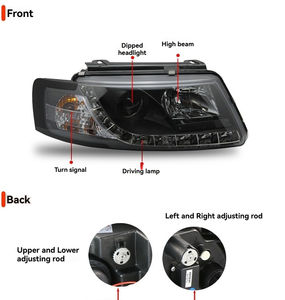 Fari a LED con Striscia LED Aggiornati per <span class=keywords><strong>Volkswagen</strong></span> <span class=keywords><strong>Passat</strong></span> <span class=keywords><strong>B5</strong></span> 1999-2007, Fari Proiettori con Effetto Lacrima - Product Image 1