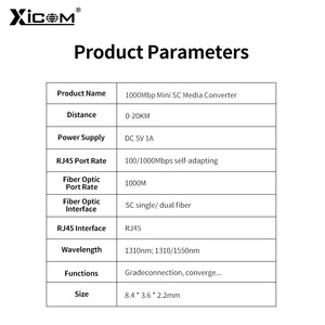 XICOM 1000Mbp มินิ SC มีเดียคอนเวอร์เตอร์ โหมดเดี่ยว 20 กม. ตัวรับส่งสัญญาณไฟเบอร์ออปติก - Product Image 3