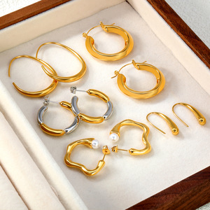 Geometric <b>Stud</b> <b>Earrings</b> For Women Gold Stainless Steel Irregular Ring Shape Everyday Wear - Product Image 1