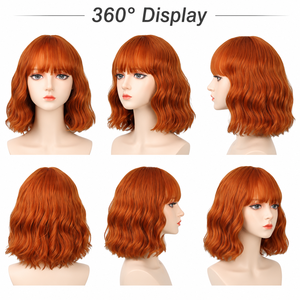 Perruque Bob Courte Ondulée Cuivre Orange avec Frange, Résistante à la Chaleur, <span class=keywords><strong>Cheveux</strong></span> Synthétiques pour Femme, Usage Quotidien, Cosplay, Fêtes, Vente Directe Usine - Product Image 4