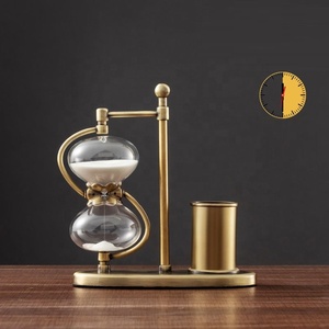 Cổ màu đen và trắng cổ điển Kim Loại Xoay cát đồng hồ cát đồng hồ cát Hẹn giờ với đồng thau chủ bút - Product Image 2