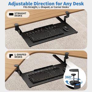 Keyboard Drawer Rack Black Carbon Steel No Drill Desk Clip Mount Office Computer Telescopic Storage Tray With Wrist Pad - Product Image 3
