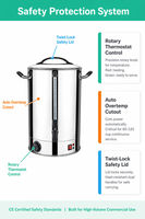 Bouilloire électrique commerciale en acier inoxydable pour café et thé, 140 tasses, 2000W, mécanique, pour hôtellerie et restauration