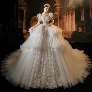 Jancember LSMX002 Princesa Puff Sleeve Classic Ball Gown Vestidos de novia para mujer - Product Image 3