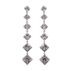 Pendientes Colgantes E1985 de Oro Blanco con Cristales de Estrás y Engaste Geométrico, Joyería de Lujo para Fiesta de Mujer, Plata - Product Image 1