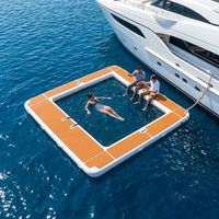 Plateforme flottante gonflable Leisure Square, antidérapante, couleur teck, hamac, trampoline, pont flottant avec filet