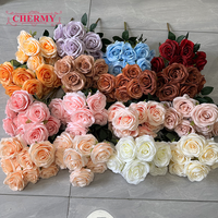 Bouquet de 9 roses artificielles rouges en soie Dalian Chermy pour centres de table de mariage et décoration intérieure