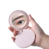 IRISMANLI Cermin Rias Lipat Mini Portabel Berbahan PU, Dua Sisi, Finishing Perak, Personal, Kreatif