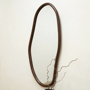 French Style <b>Wall</b> <b>Mirror</b> with Uniquely Shaped Walnut Frame, Suitable for Home and Hotel <b>Settings</b> - Product Image 3