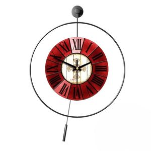 <b>Modern</b> Large Round <b>Wall</b> <b>Clock</b> Quartz Hanging <b>Clock</b> with <b>Pendulum</b> and Roman Numeral Display for Living Room Decor - Product Image 5