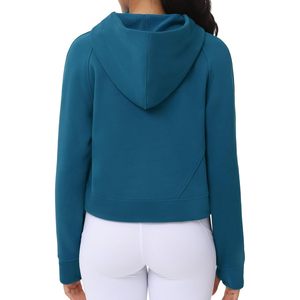 FOXA Sweat à capuche pour femme, demi-zip, manches longues, en polaire, coupe courte, avec poches et trous pour les pouces - Product Image 6