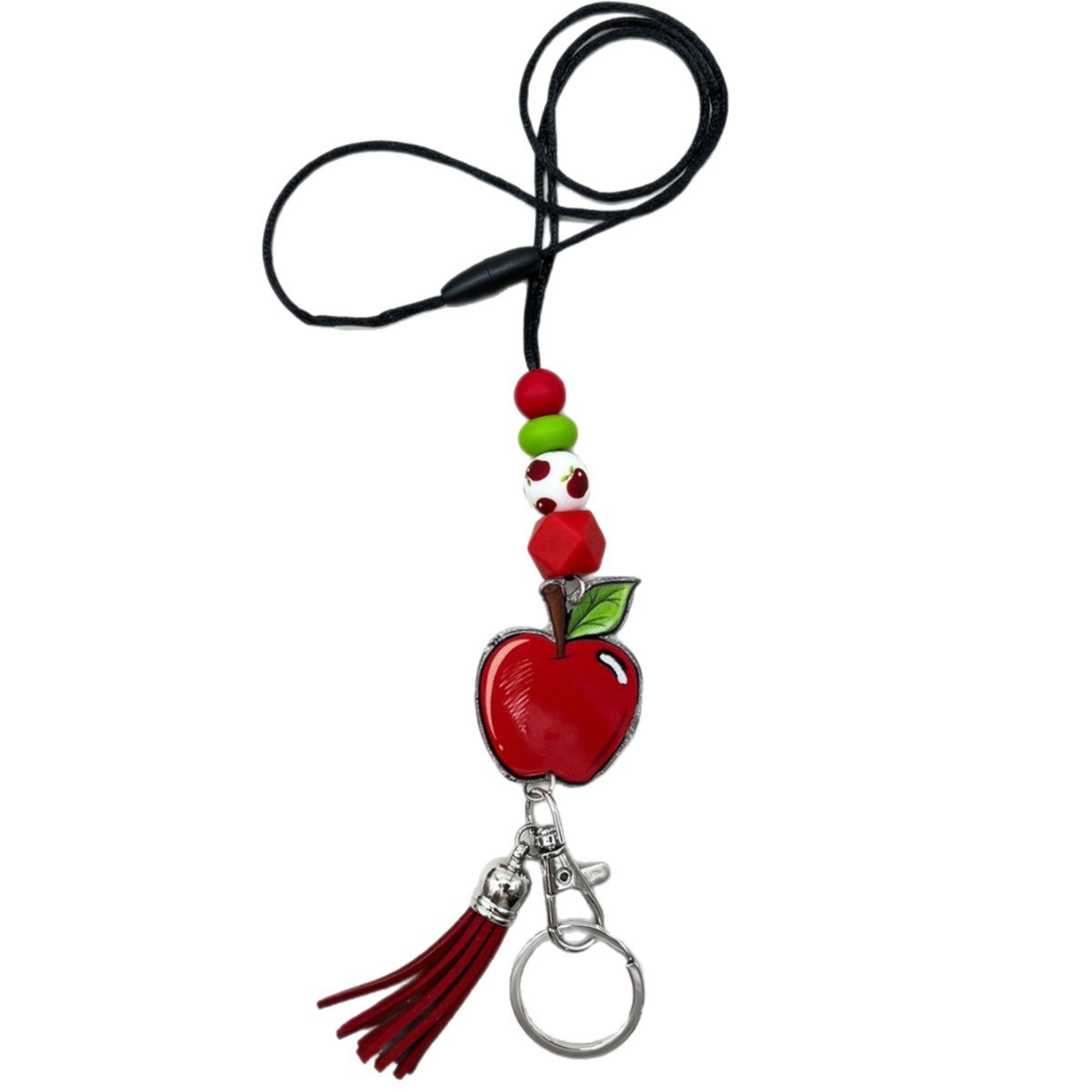 New Hot-Selling Silicone Bead Lanyard with Adorable Acrylic Pencil Pendant Lanyard Keyring with Badge Holder Image 3