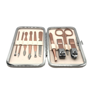 Juegos de manicura de oro rosa de 10 piezas, suministro de pedicura, productos para el cuidado personal de las uñas, incluye tijeras para cejas - Product Image 3