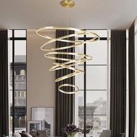 Offre Spéciale 6 Anneaux Pendentif Lumière Salon Aluminium Acrylique Doré Moderne Led Cercle Anneau Lustre