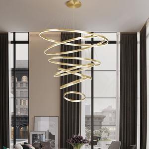 Gran oferta, 6 anillos, luz colgante, sala de estar, aluminio acrílico, dorado, moderno, Led, anillo circular, candelabro - Product Image 2