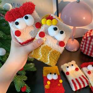 Chaussettes de nuit en polaire corail, mignonnes et moelleuses, pour femmes, chaussettes mi-mollet de Noël, chaussettes de lit d'hiver en peluche à motif de dessin animé - Product Image 1