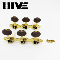 HIVE High-end Gold Zinc Alloy 3R3L Oval Brown Knob Classic Guitar Replacement Parts 1:18 6 String Classical Guitar Tuning Pegs
