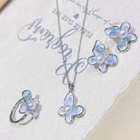 Ensemble de bijoux en laiton plaqué platine de luxe avec papillon, collier, bague et boucles d'oreilles en perles d'eau douce naturelles pour femmes, anniversaire
