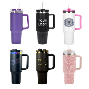 Professional 40oz Double Wall Vacuum Insulated Stainless Steel Travel Mug <b>with</b> Handle and <b>Straw</b> Custom Laser Engraving Tumblers - Product Image 1