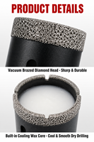 Forets diamantés à sec pour granit, marbre et carreaux de céramique - Outil d'agrandissement de trous