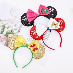 Serre-tête élastique pour filles avec oreilles de souris, paillettes, accessoire de fête pour enfants, nœud papillon de dessin animé, taille unique, mignon - Product Image 1