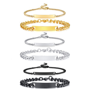 Logo personalizzato di fabbrica alta catena in acciaio inossidabile lucido <span class=keywords><strong>argento</strong></span> personalizzato inciso lettera curvo <span class=keywords><strong>bracciale</strong></span> a barra - Product Image 1