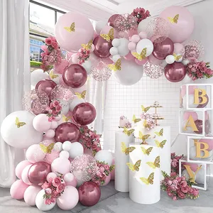 Décoration de fête d'anniversaire de salle de mariage Ballon Latex épaissi 3d papillon autocollant métal Rose rose Ballon guirlande arc Kit